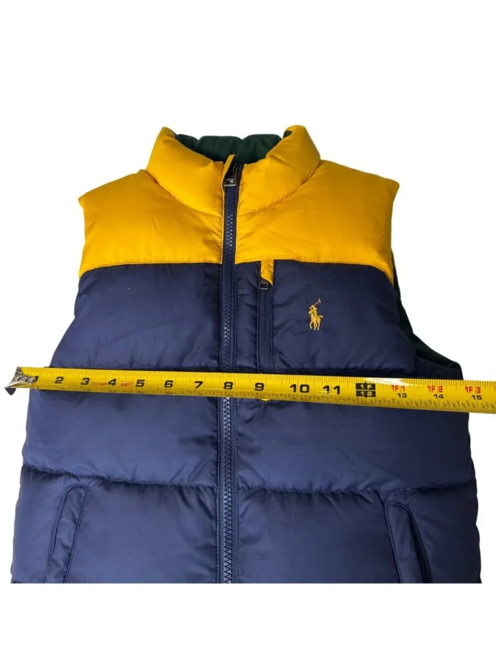 Ralph Lauren Childrens Reversible Puffer Vest Yellow/Navy Size 7 With Pockets